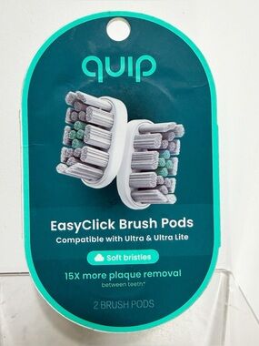 QUIP Set of 2 EasyClick Brush Pods, Soft Bristles, White/Gray - New in Box